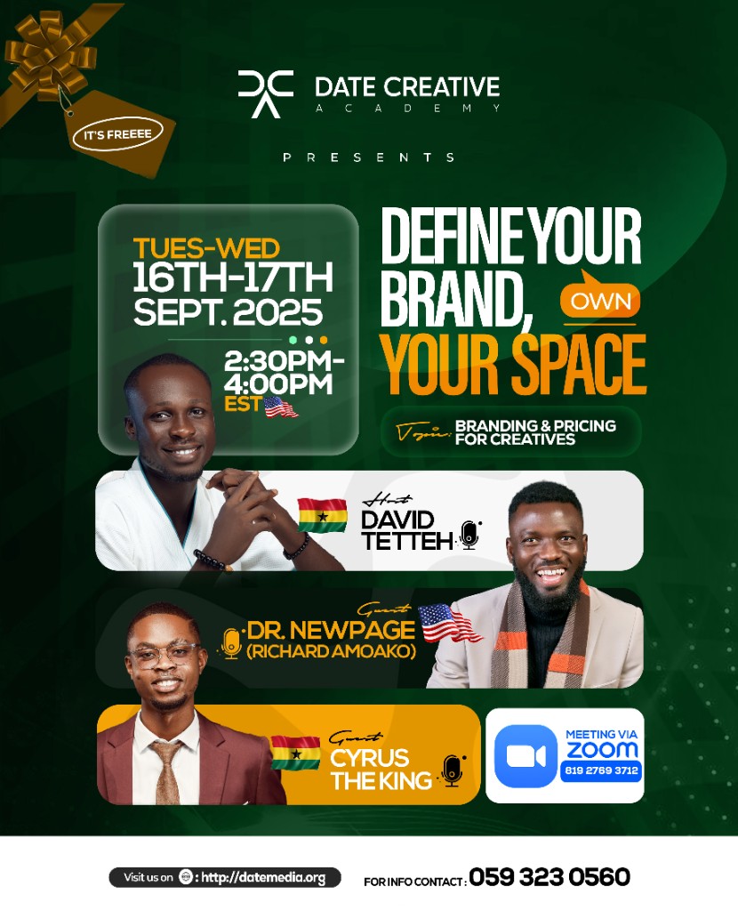 Date Creative Academy webinar flyer — Define Your Brand, Own Your Space